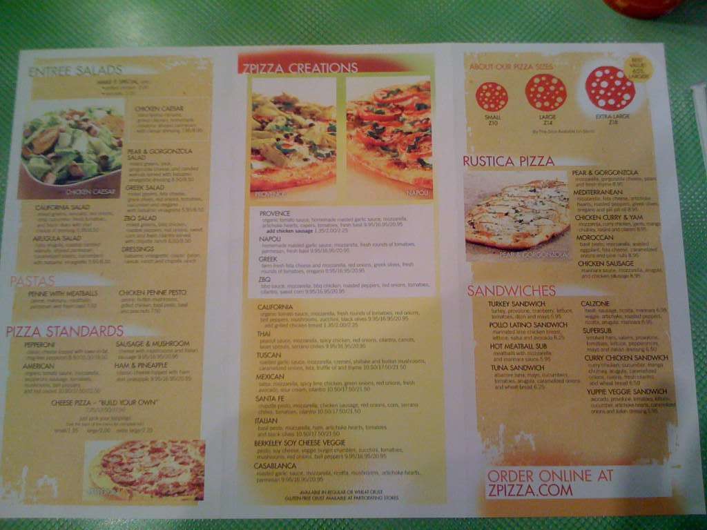 Z Pizza Menu, Menu for Z Pizza, Midtown, Phoenix Urbanspoon/Zomato