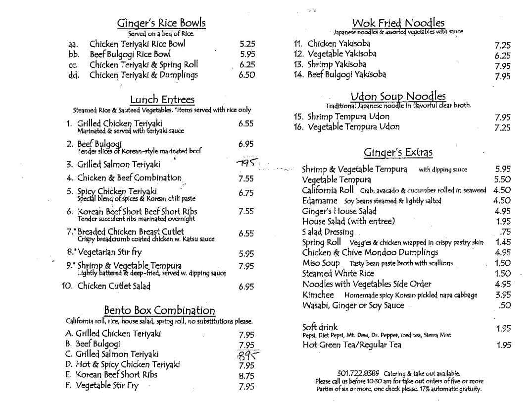 Ginger S Asian Kitchen Menu Menu For Ginger S Asian Kitchen Cumberland Frostburg Cumberland Frostburg