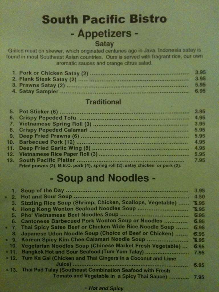 South Pacific Bistro Menu, Menu for South Pacific Bistro, Chehalis, Olympia Urbanspoon/Zomato
