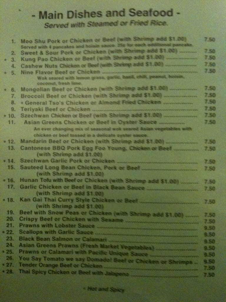 Menu at South Pacific Bistro restaurant, Chehalis