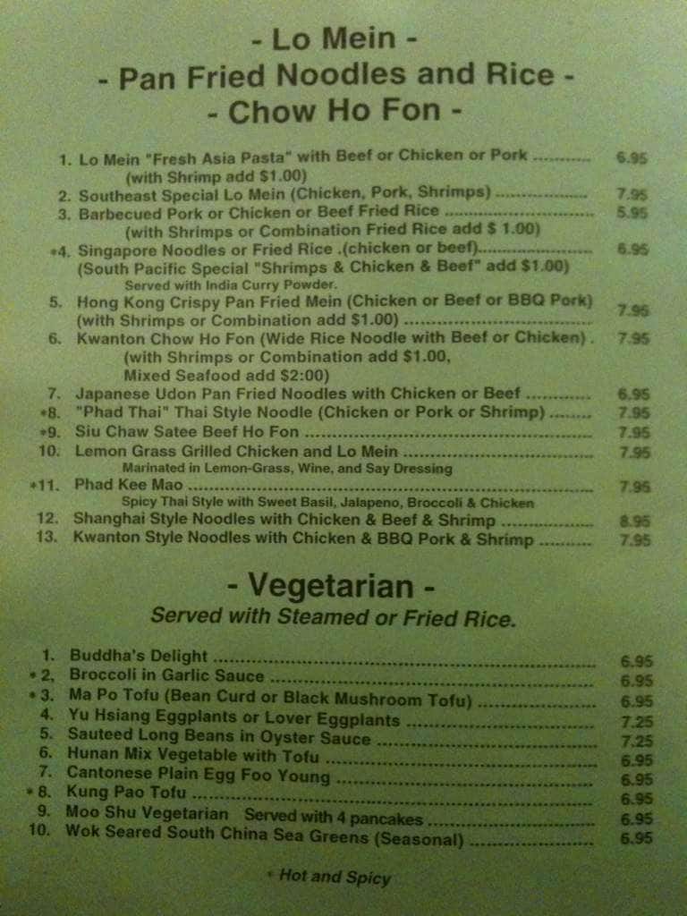 Menu at South Pacific Bistro restaurant, Chehalis