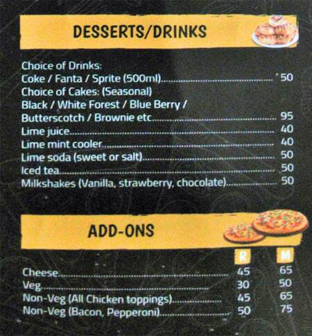 Zomibi Pizza menu