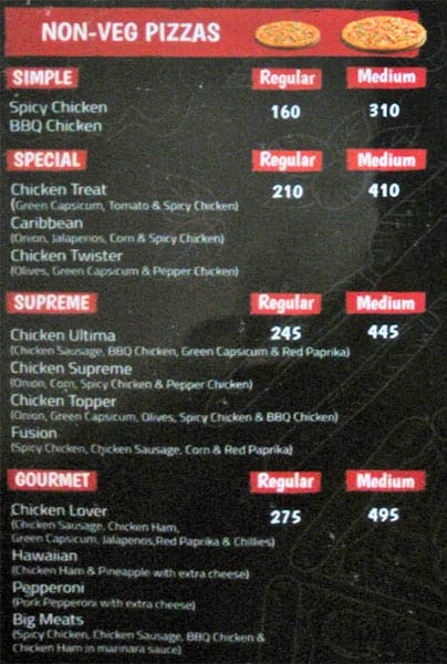 Zomibi Pizza menu