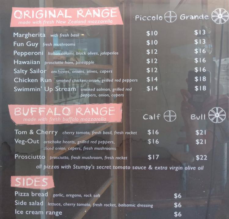Stumpy's Pizza menu