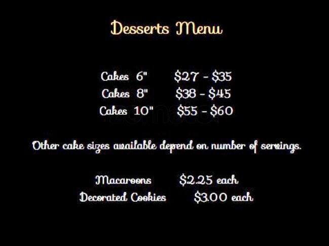 Menu de Louis XIV Cake Boutique