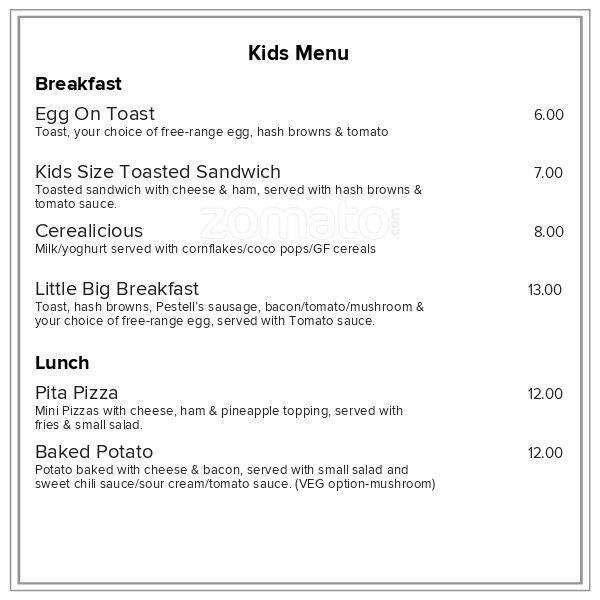Crusoe's Cafe menu