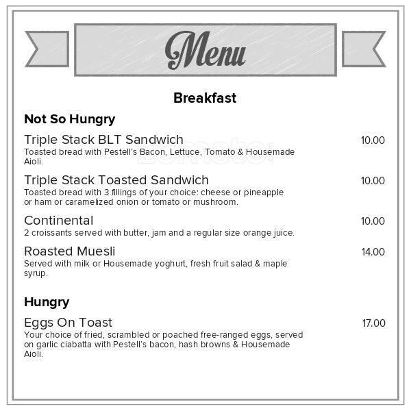 Crusoe's Cafe menu