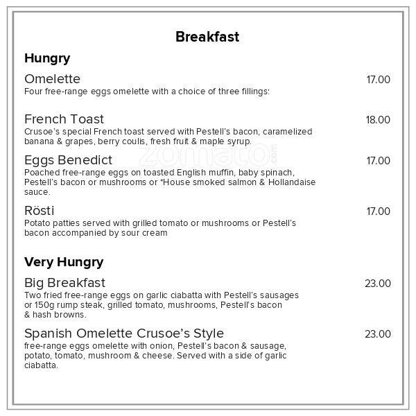 Crusoe's Cafe menu