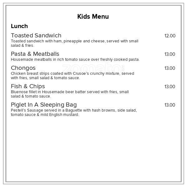 Crusoe's Cafe menu