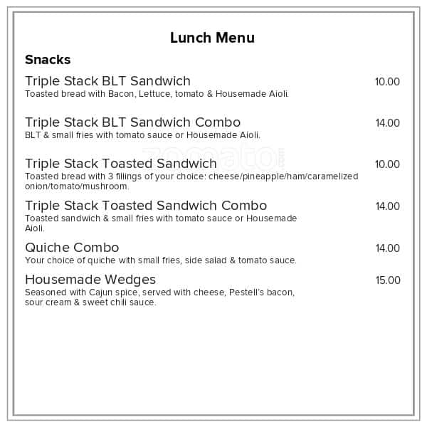 Crusoe's Cafe menu