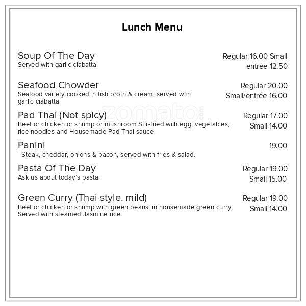 Crusoe's Cafe menu
