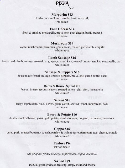 Corduroy Pie Company Menu, Menu for Corduroy Pie Company, South Cambie