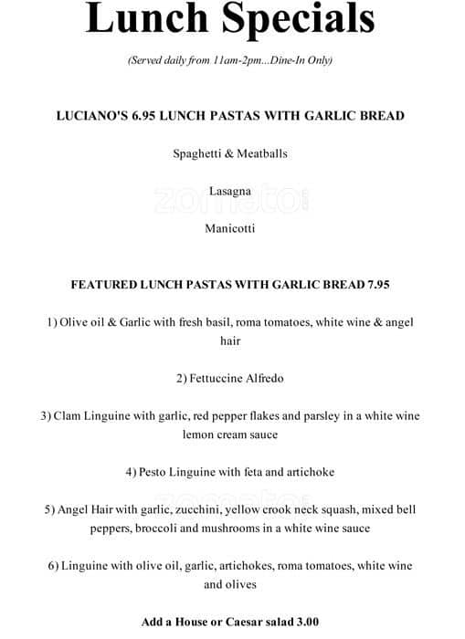 Menu at Luciano's Italian Restaurant, Boise