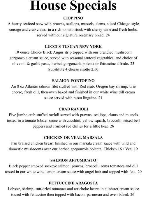 Menu at Luciano's Italian Restaurant, Boise