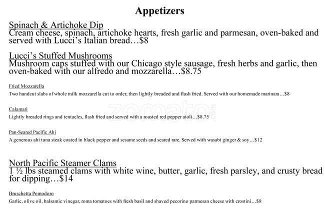 Lucianos Italian Restaurant Menu Urbanspoon Zomato Lucianos Italian Restaurant Boise Menu