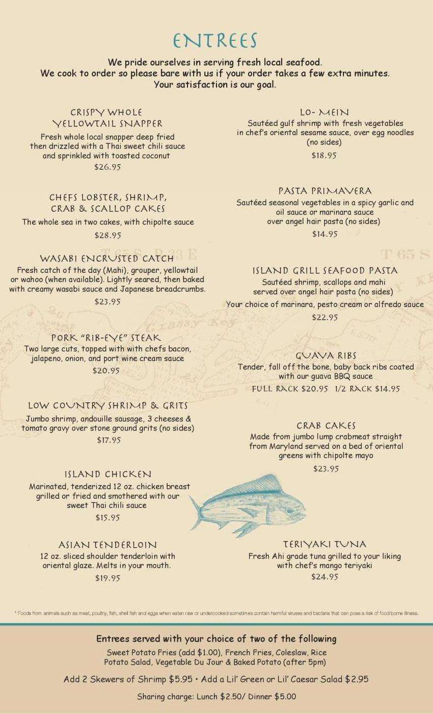 Menu at Island Grill restaurant, Islamorada, Overseas Hwy
