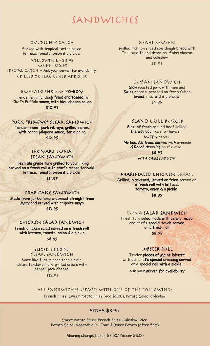 Menu at Island Grill restaurant, Islamorada, Overseas Hwy