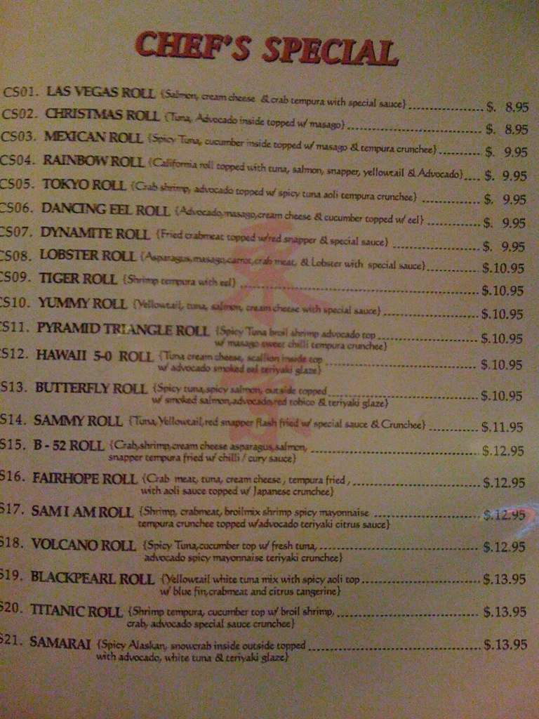 Menu at Tokyo Asian Cuisine restaurant, Fairhope, 94 Plantation Pointe Rd