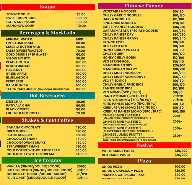 Menu of Garam Masala, Gamma 1, Greater Noida