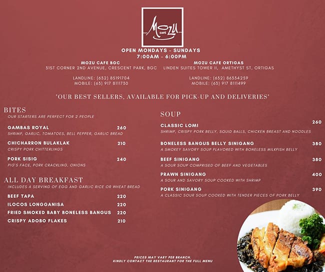 Mozu Menu Menu For Mozu Bonifacio Global City uig City