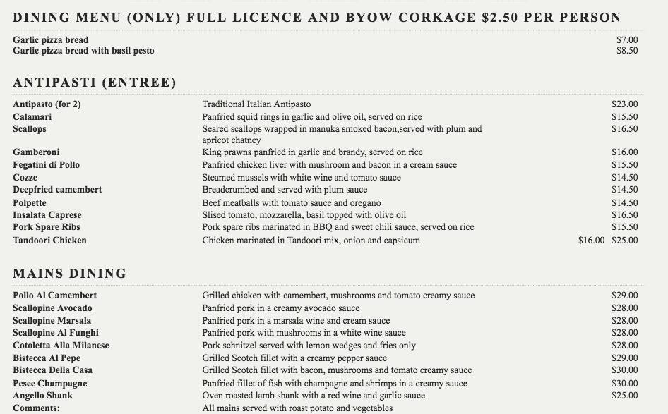 Menu at Il Piccolo Italian Pizzeria & Takeaway, Auckland, 66 Waimarie St