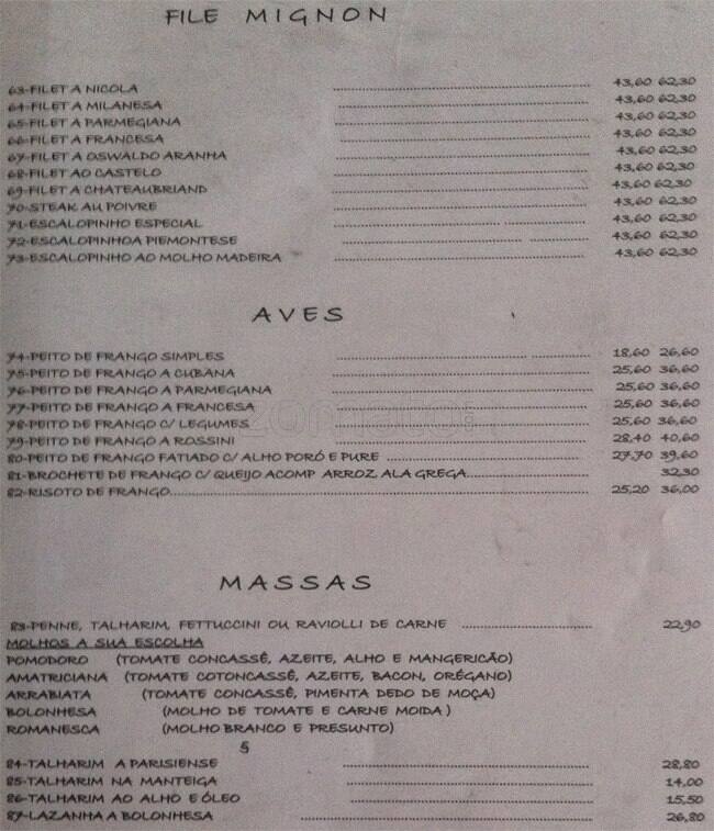 Galeto Castelo cardápio