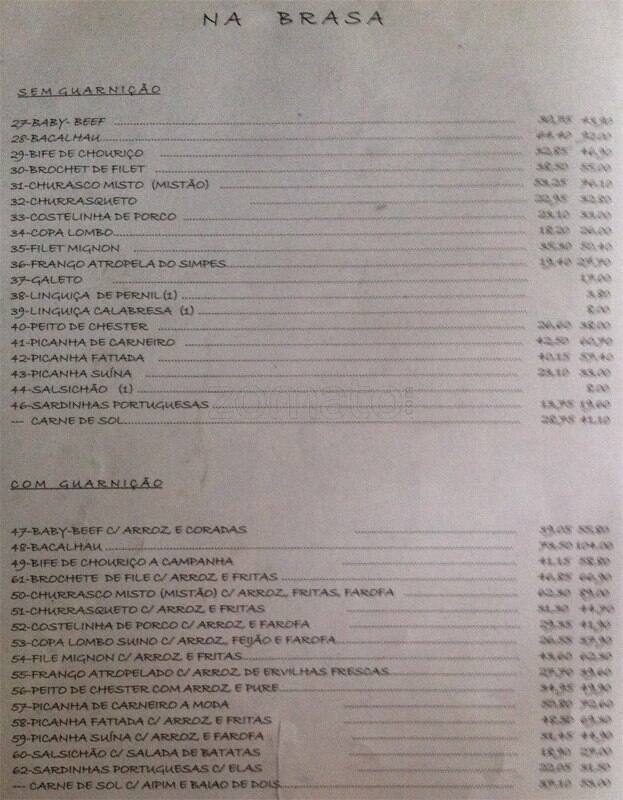 Galeto Castelo cardápio