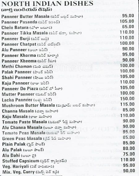 Sandarshini Hotel menu