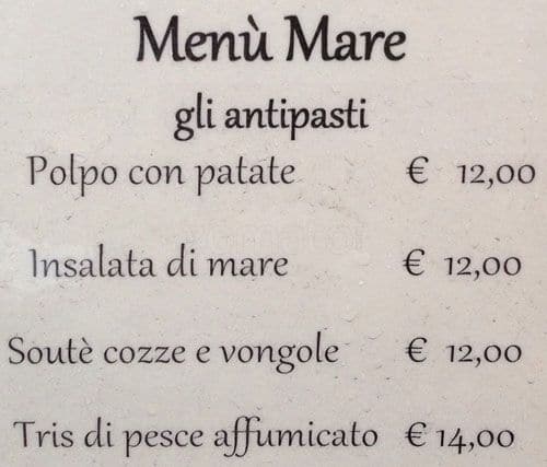 Menu di Tempio di Bacco 