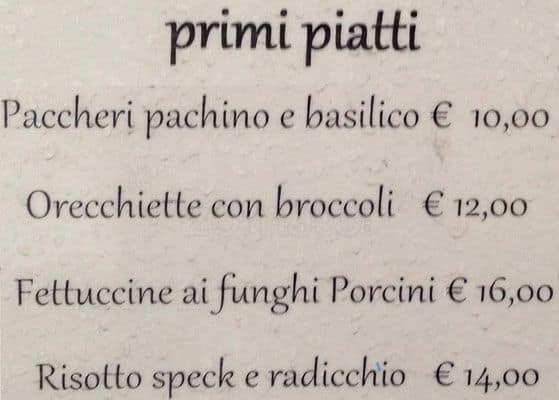 Menu di Tempio di Bacco 