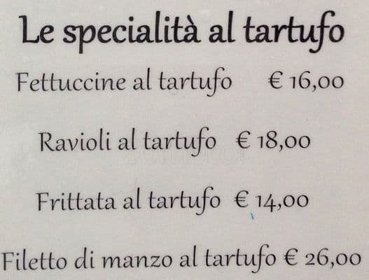 Menu di Tempio di Bacco 
