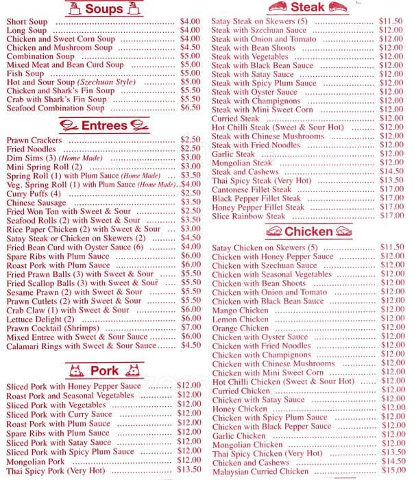 Chelsea Inn Chinese Restaurant Menu - Urbanspoon/Zomato