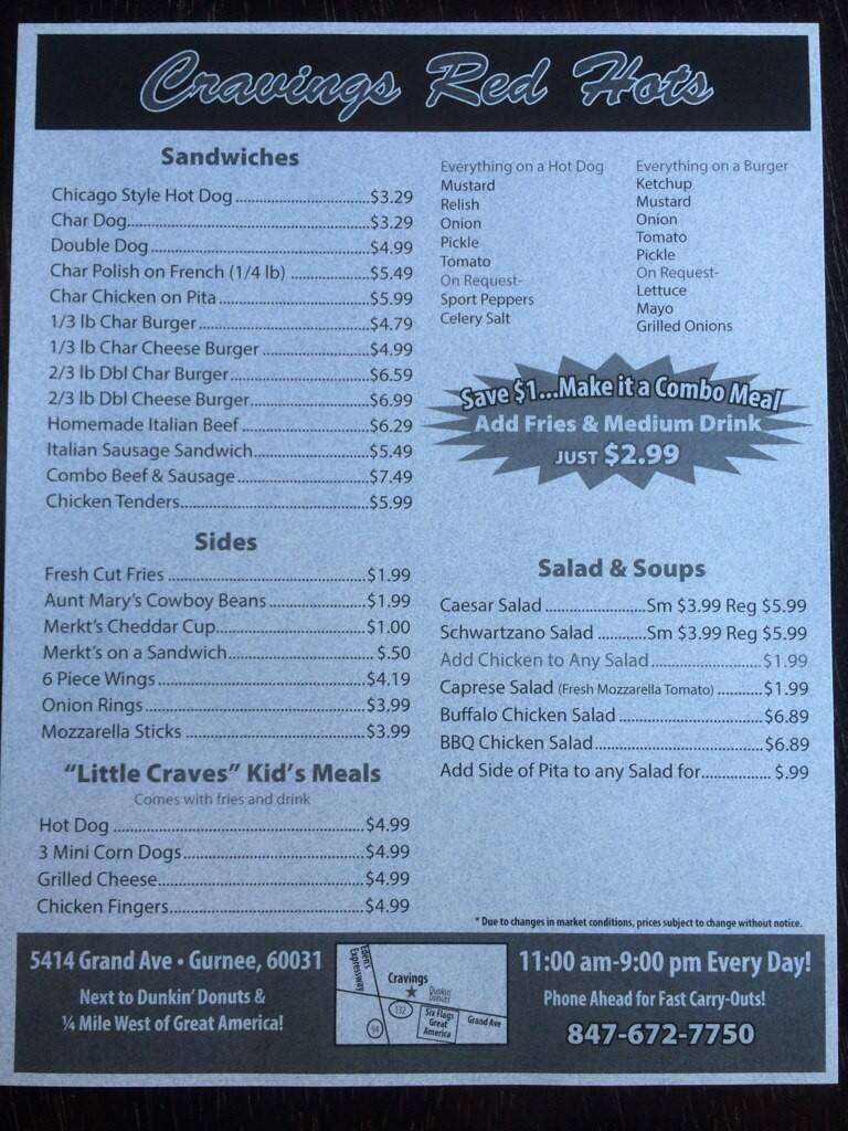Cravings Red Hots Menu, Menu for Cravings Red Hots, Gurnee, Chicago ...