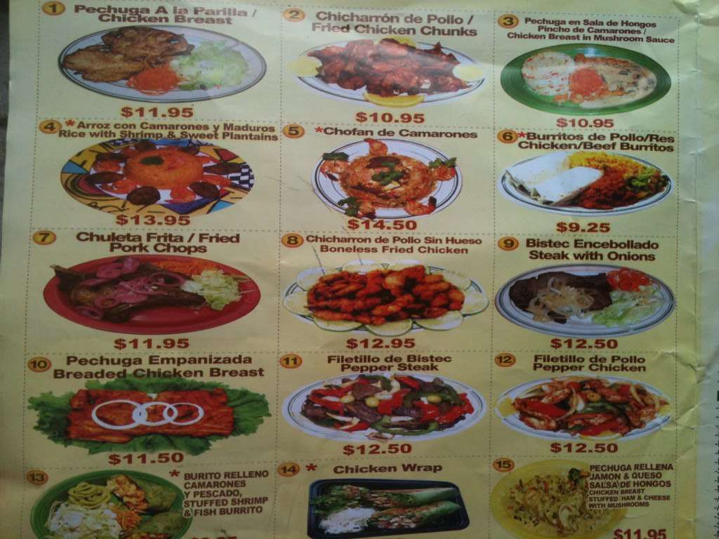 Caribe Restaurant menu, Menu restauracji Caribe Restaurant, Norwood