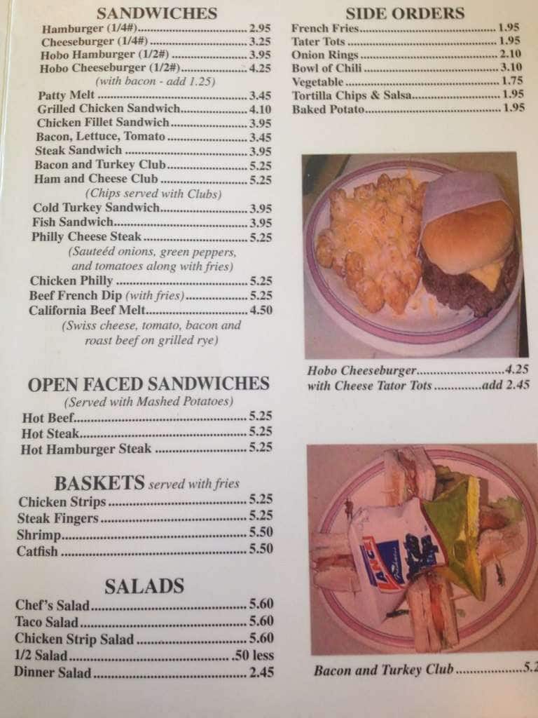 Menu at Hobo Joes pizzeria, Madill