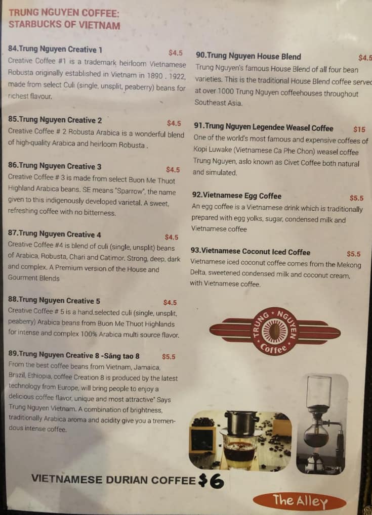 Menu at The Alley đường hẻm restaurant, Enmore