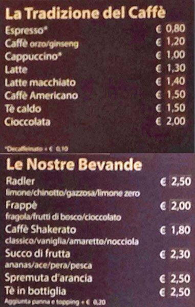 McCafè Speisekarte