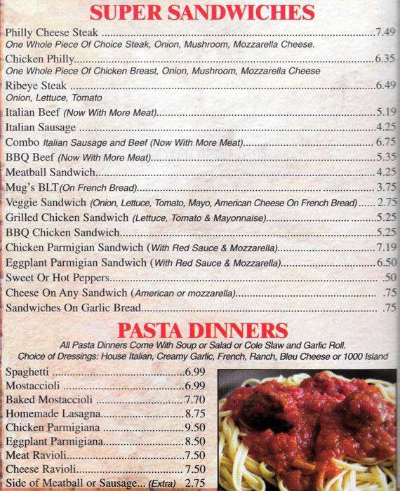 Menu at Mug's Pizza and Ribs of Melrose Park pizzeria, Melrose Park