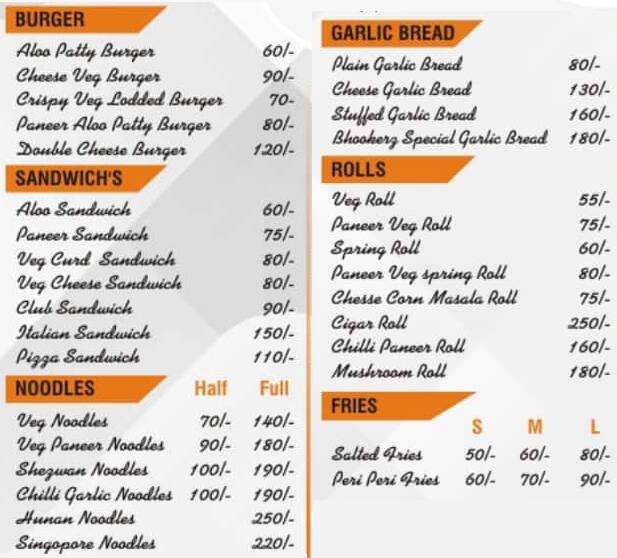 Bhookerz Kitchen & Cafe menu