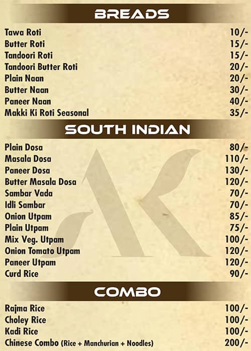 Ahuja's Kitchen menu