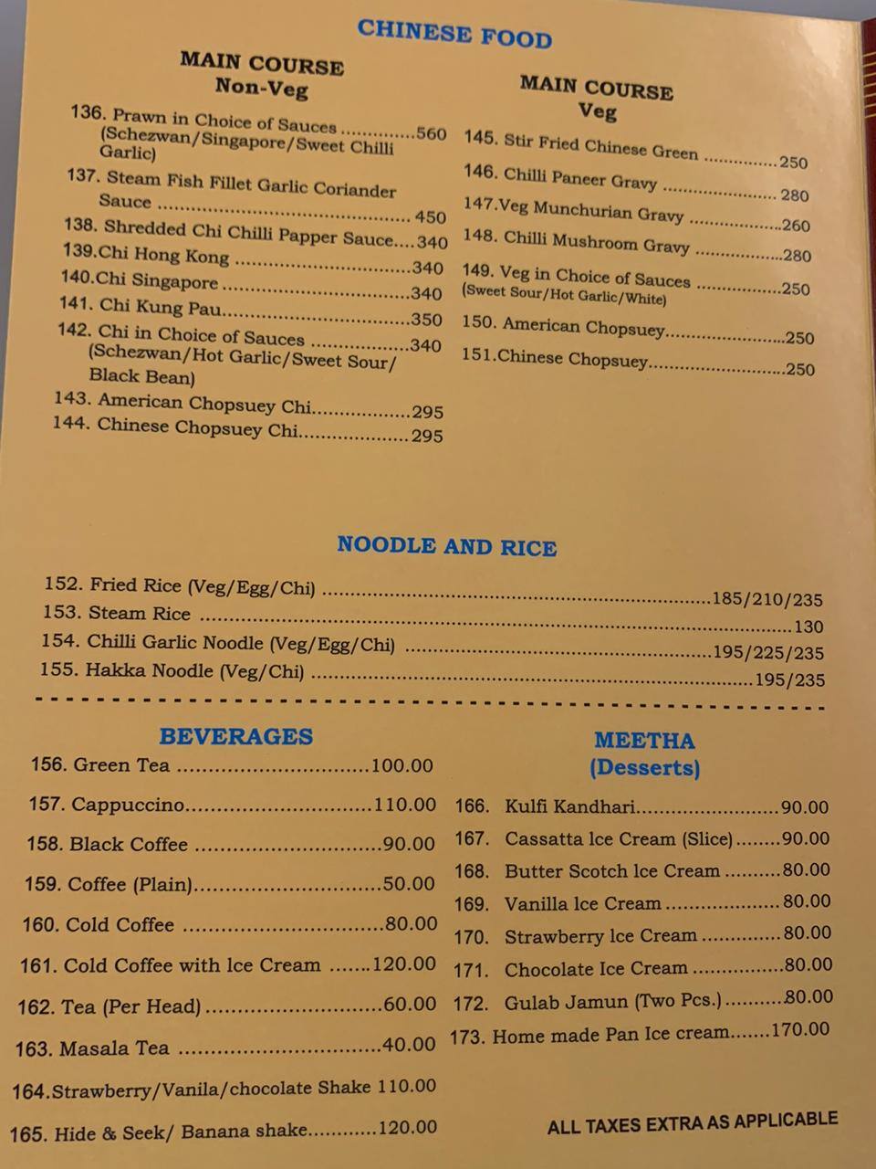 Mughal Mahal menu