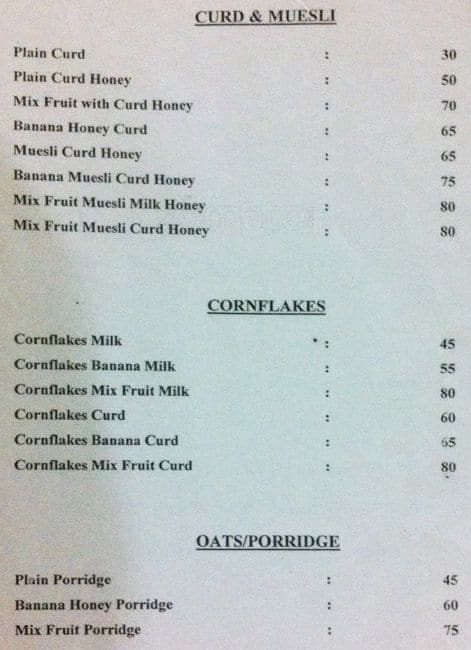 Jyoti Cafe menu