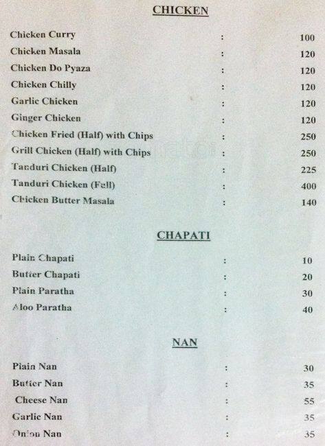 Jyoti Cafe menu