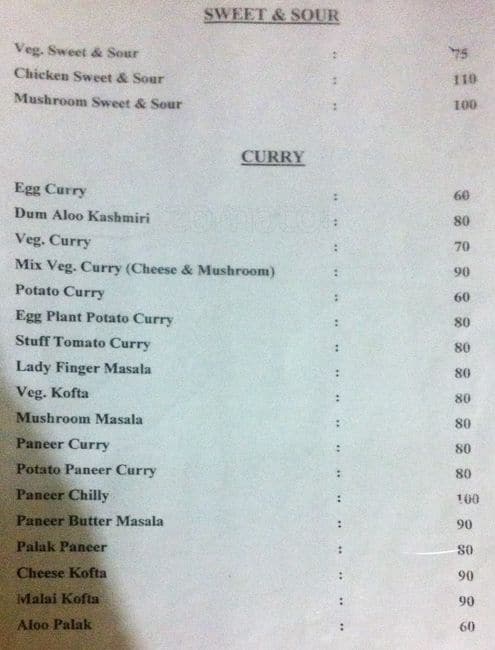 Jyoti Cafe menu