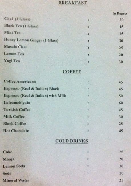Jyoti Cafe menu