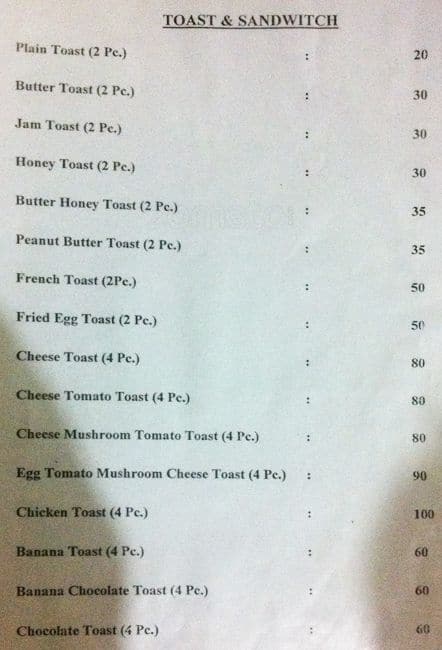 Jyoti Cafe menu