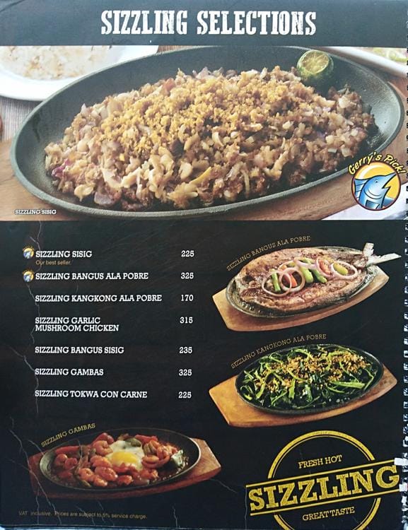 Menu at Gerry's Grill Manila Ocean Park restaurant, Manila