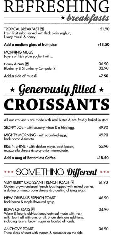 Mugg & Bean menu