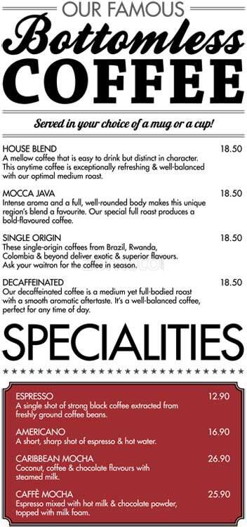 Mugg & Bean menu