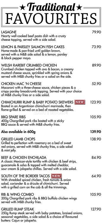 Mugg & Bean menu